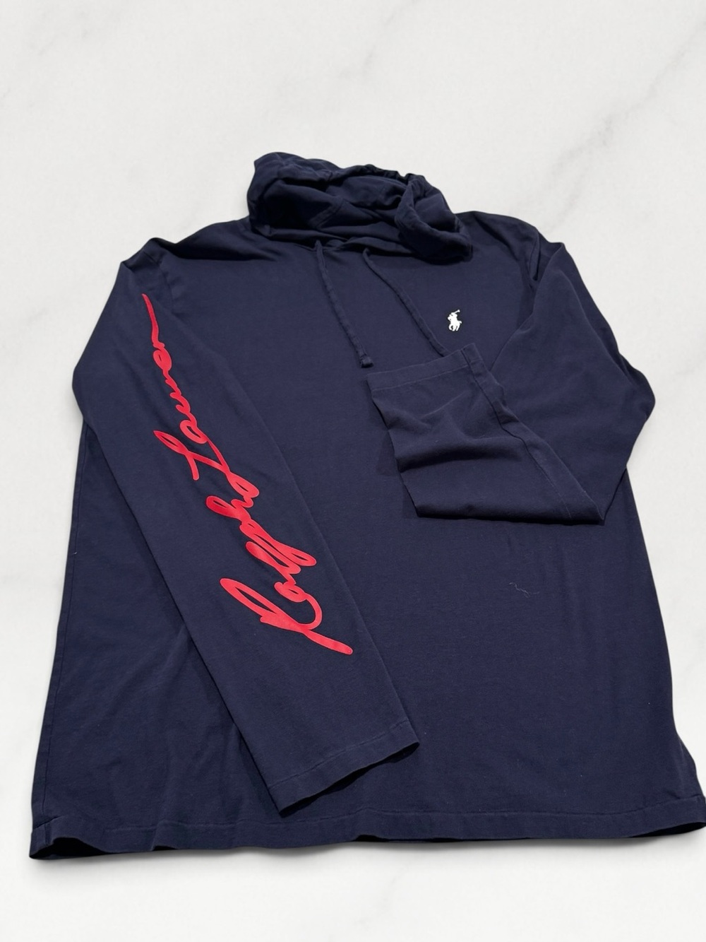 Polo Ralph Lauren Navy Hooded Long Sleeve Shirt Men’s M Pony Graphic
